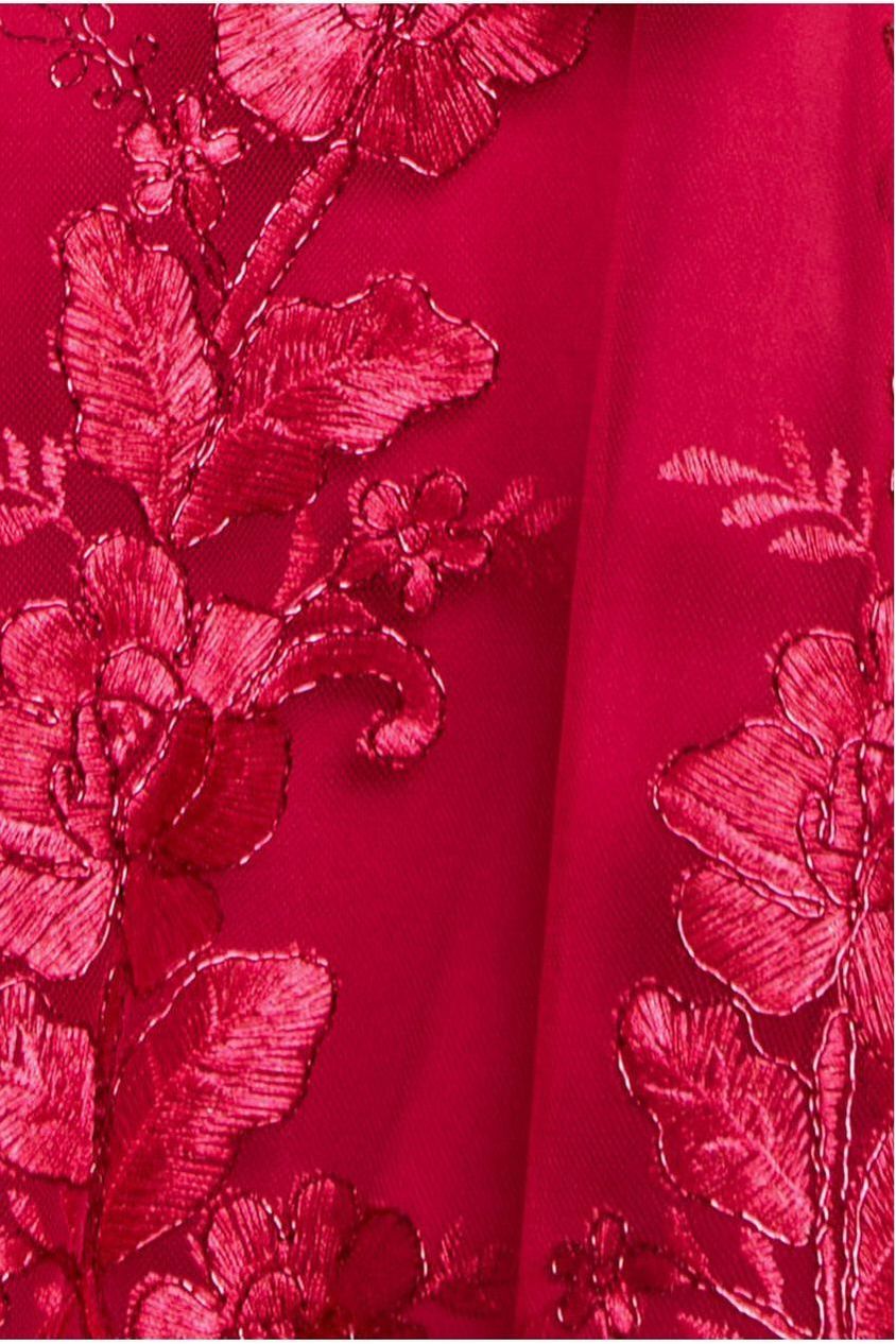 Scalloped Neck Embroidered Lace High Low Midi Dress - Magenta DR4265