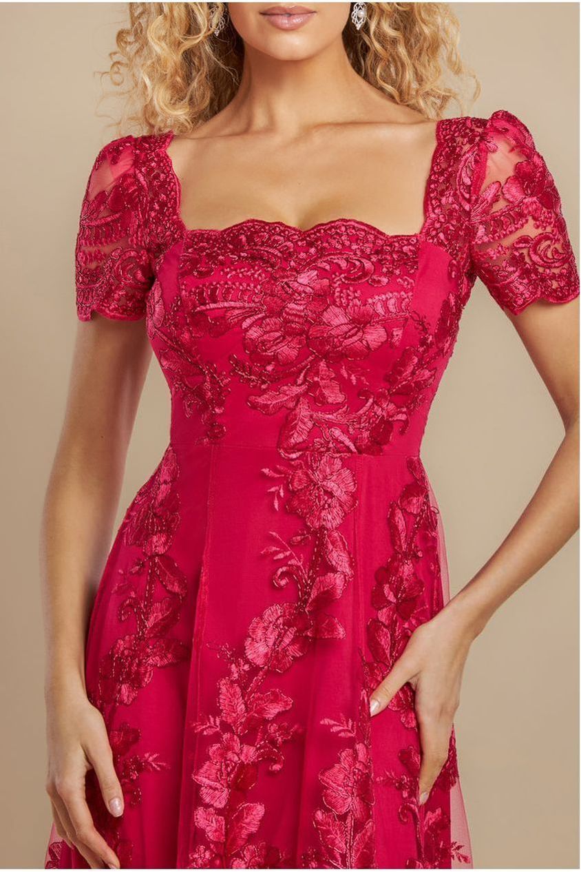 Scalloped Neck Embroidered Lace High Low Midi Dress - Magenta DR4265