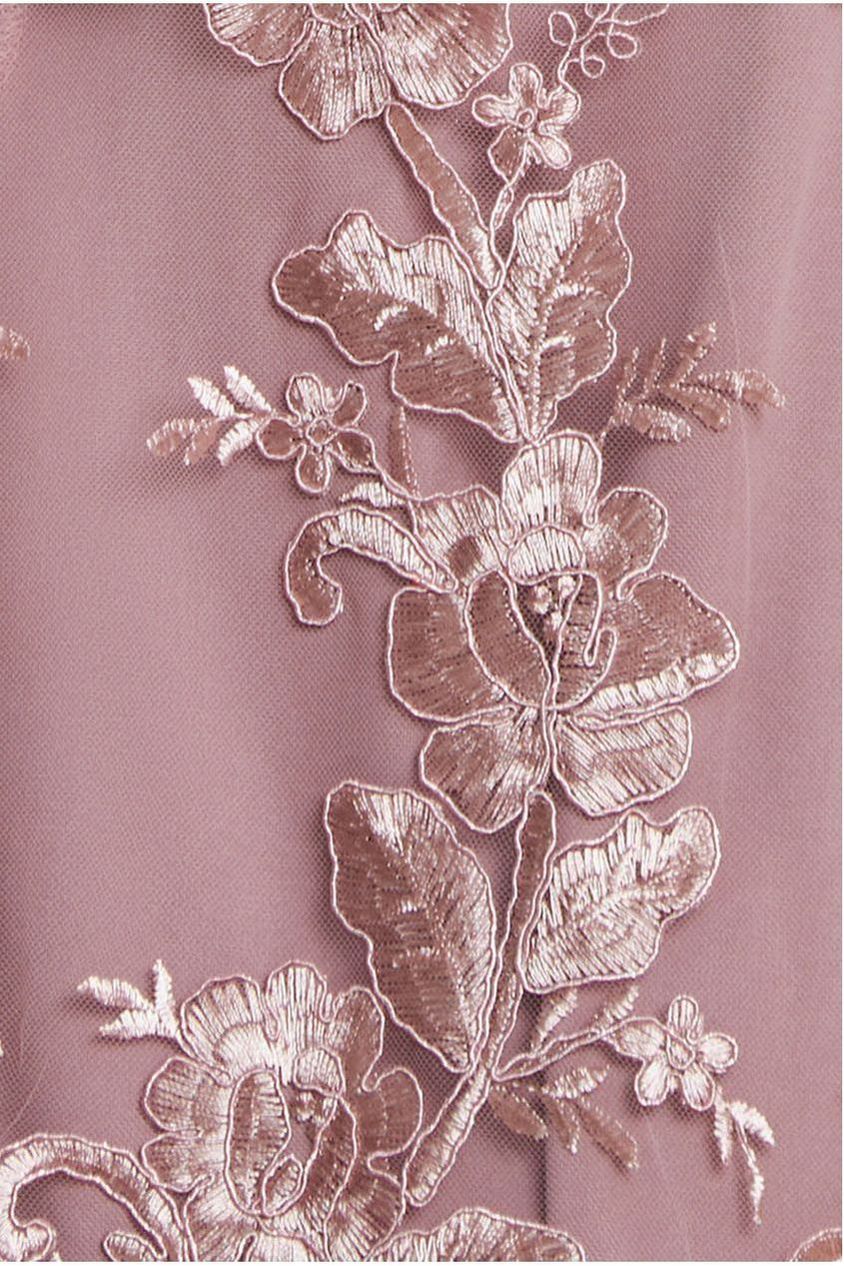 Scalloped Neck Embroidered Lace High Low Midi Dress - Pink DR4265