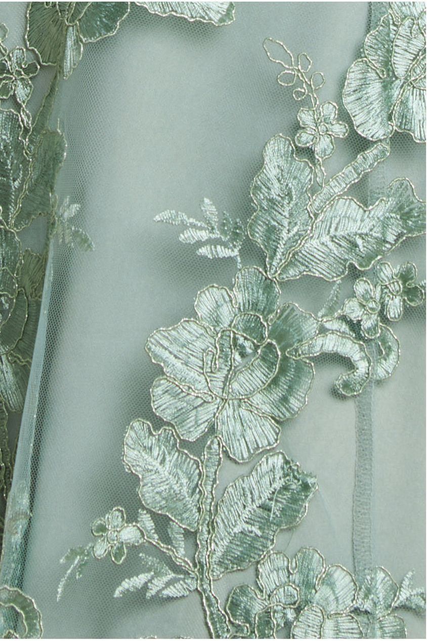 Scalloped Neck Embroidered Lace High Low Midi Dress - Sage Green DR4265