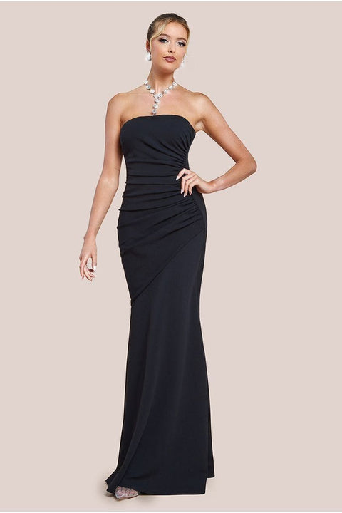 Scuba Crepe Bandeau Maxi With Diamante Necklace - Black by Goddiva
