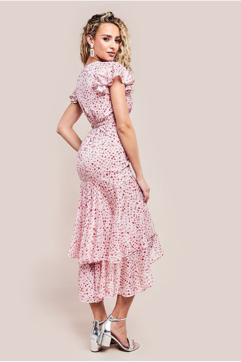 Printed Wrap High And Low Midaxi Dress - Blush DR4319