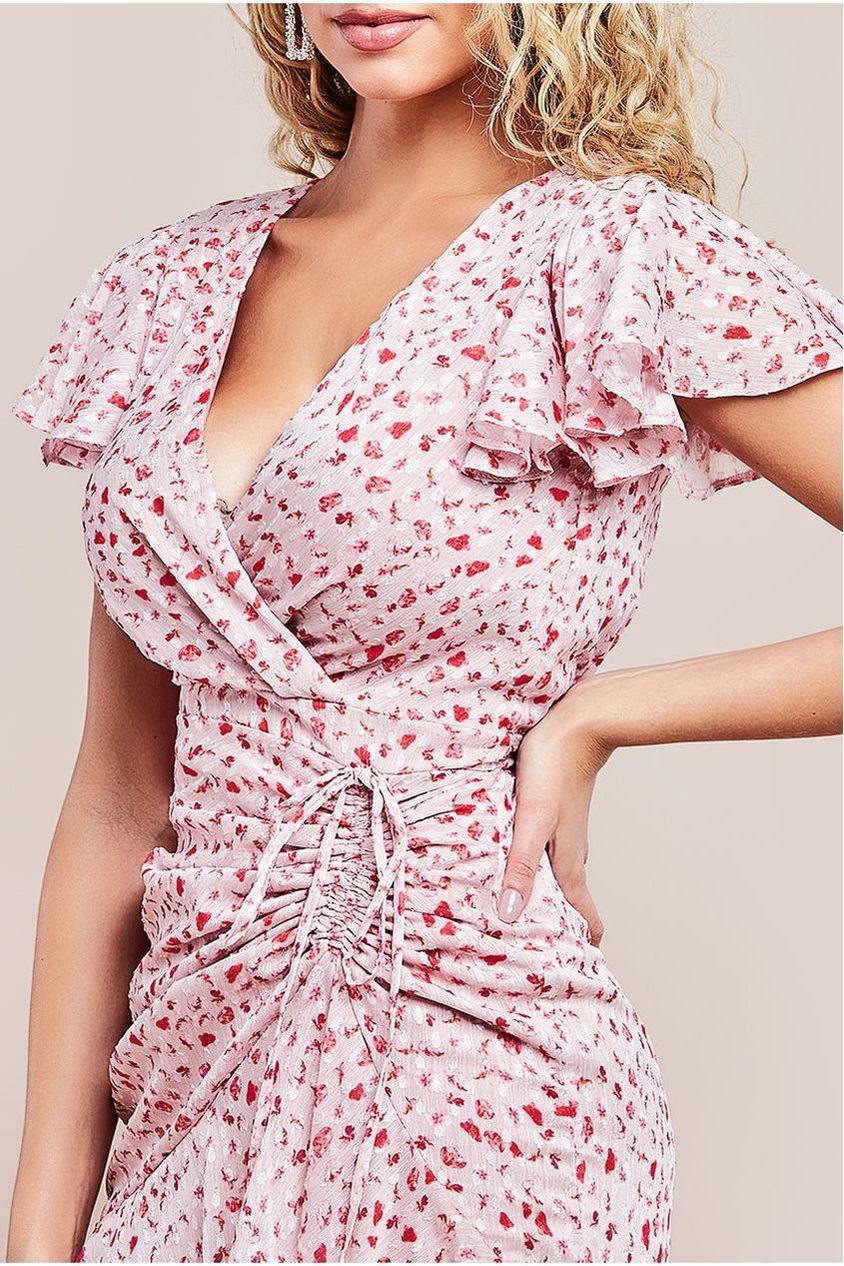 Printed Wrap High And Low Midaxi Dress - Blush DR4319