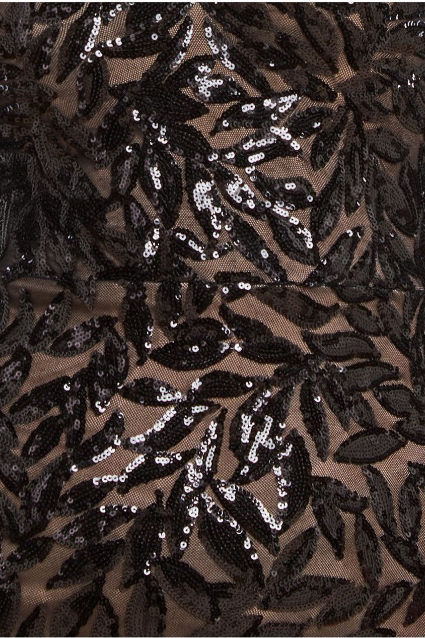 Sequin Leaf Long Sleeve Maxi Dress - Black DR4359