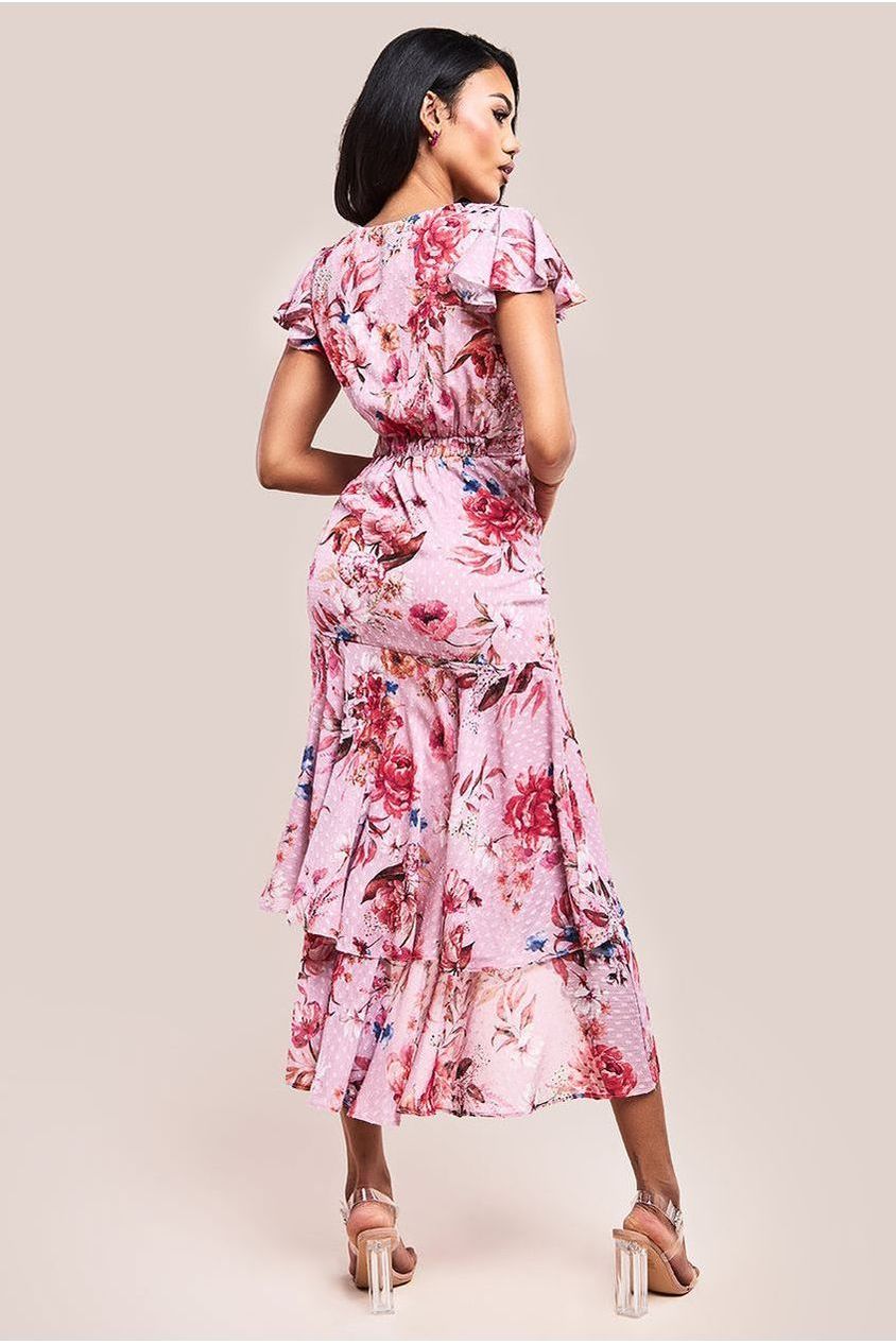 Floral Wrap High And Low Midaxi Dress - Blush Pink DR4369