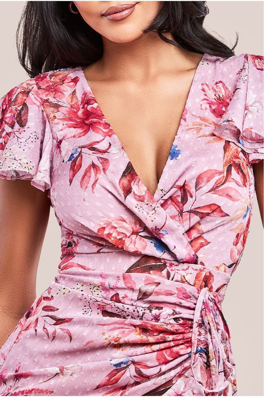 Floral Wrap High And Low Midaxi Dress - Blush Pink DR4369