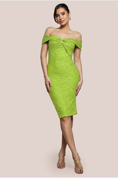 Front Knot Twist Midi Dress - Lime Green by Goddiva