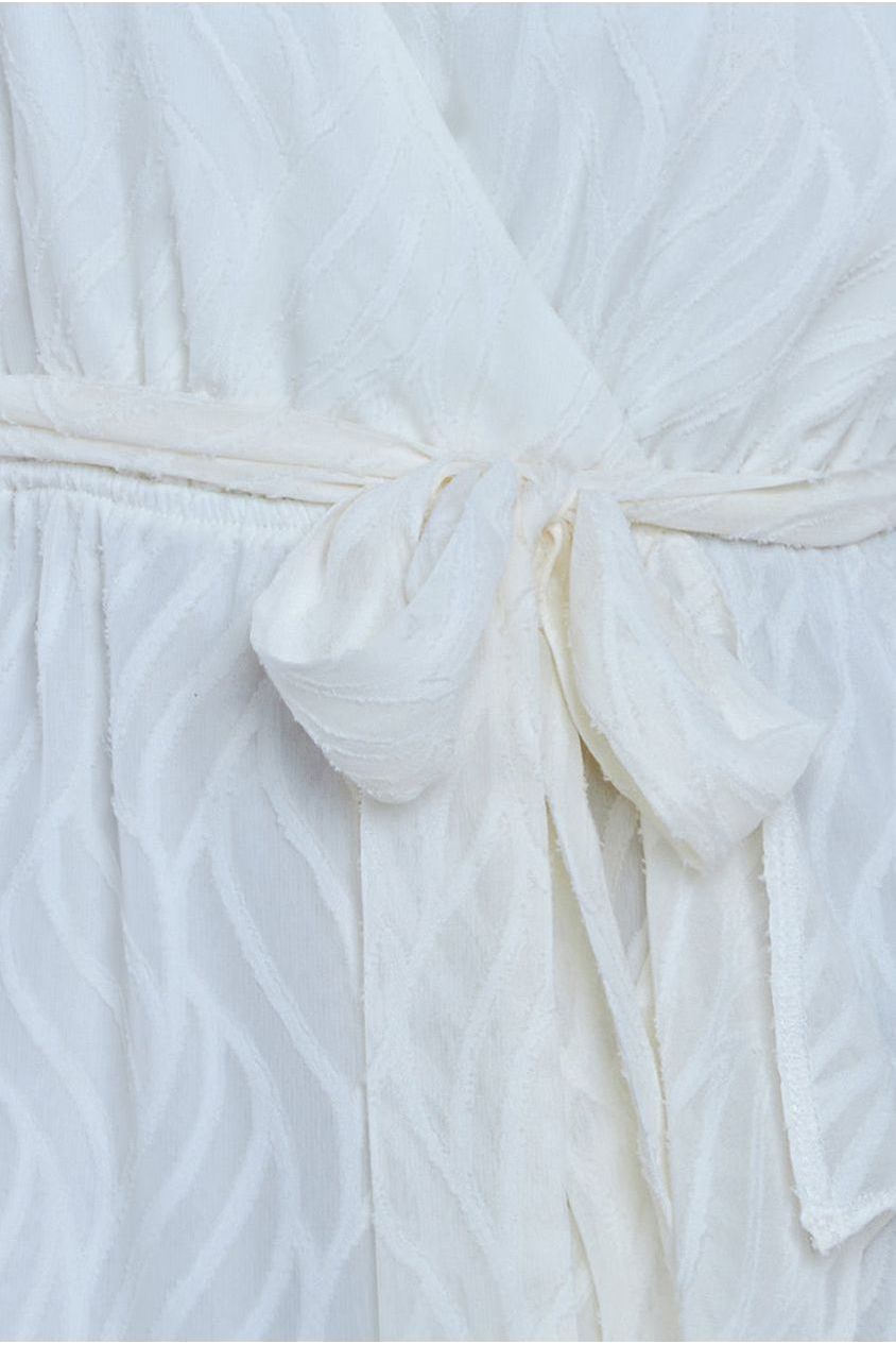 Chiffon Geo-Wave Front Frill Wrap Midi Dress - Cream DR4411