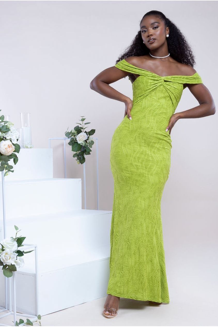 Front Knot Twist Maxi Dress - Lime Green DR4418