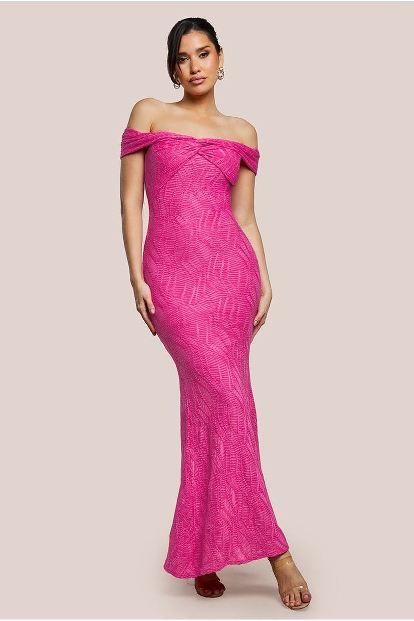 Front Knot Twist Maxi Dress - Magenta DR4418