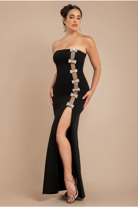 Bow Embellished Strapless Mermaid Maxi Dress - Black by Goddiva