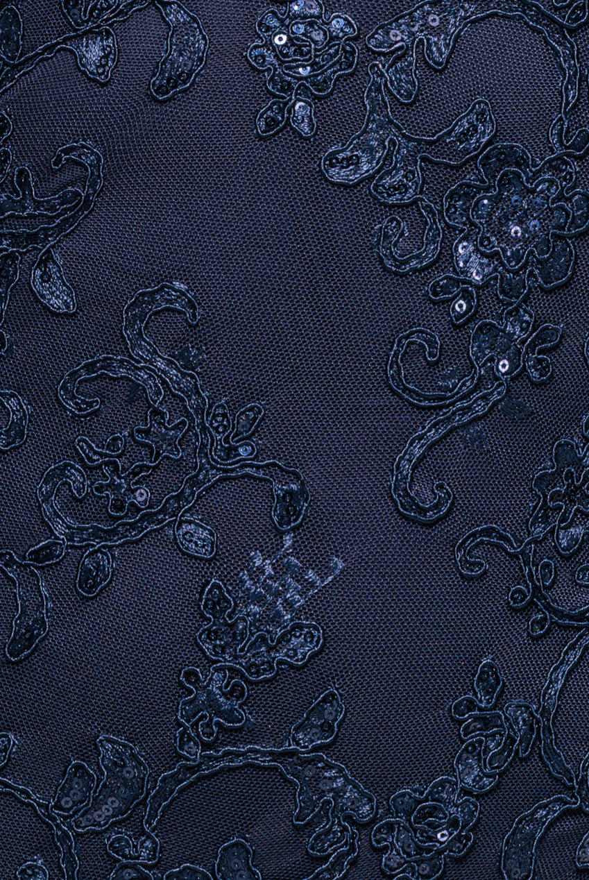 Embroidered Lace Scalloped Edge Maxi Dress - Navy Blue DR4472