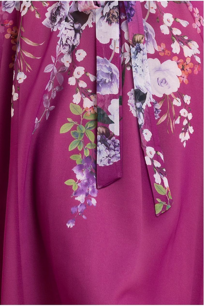 Flutter Sleeve A-Line Chiffon Floral Printed Midi Dress - Magenta DR4481
