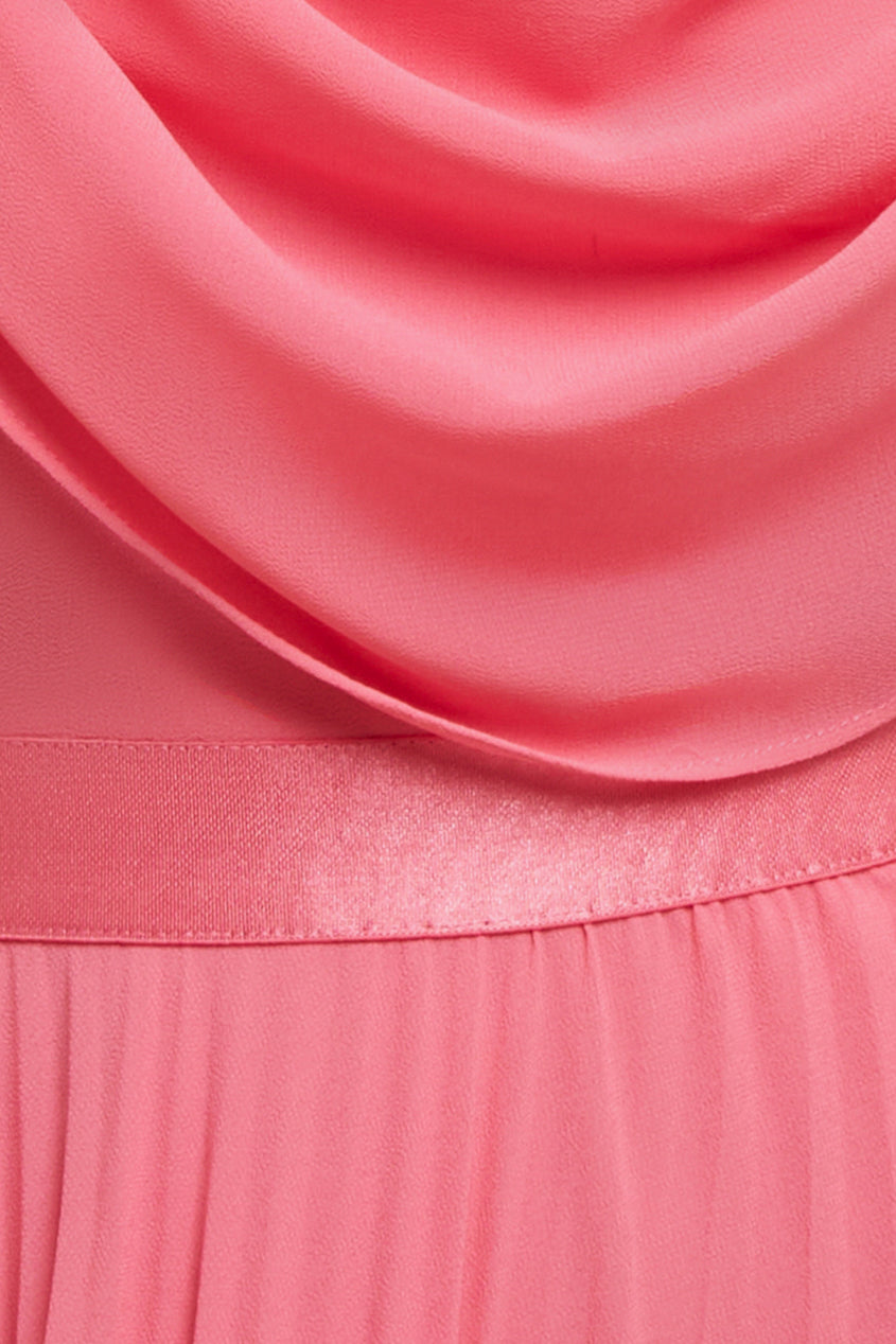 Cowl Neck One Shoulder A Line Chiffon Maxi Dress - Coral DR4506