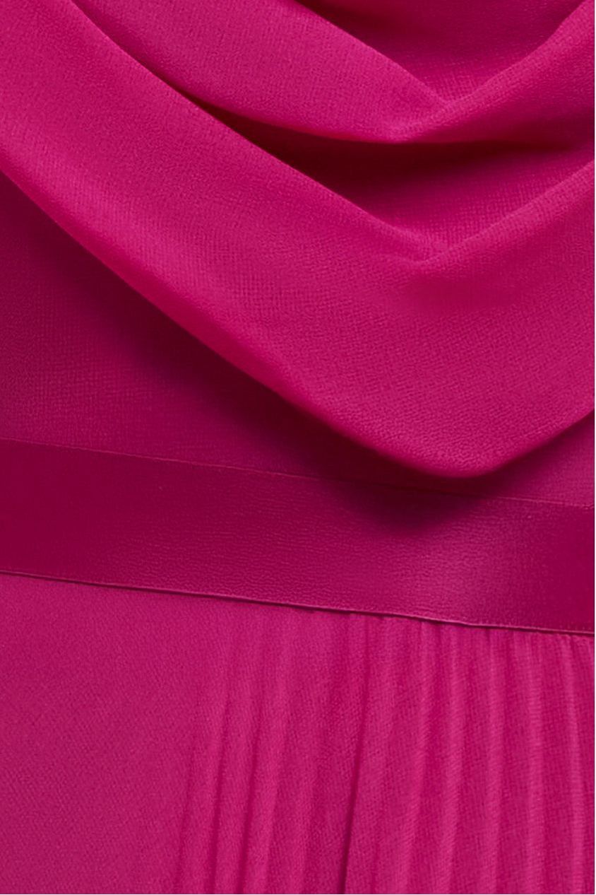 Cowl Neck One Shoulder A Line Chiffon Maxi Dress - Magenta DR4506
