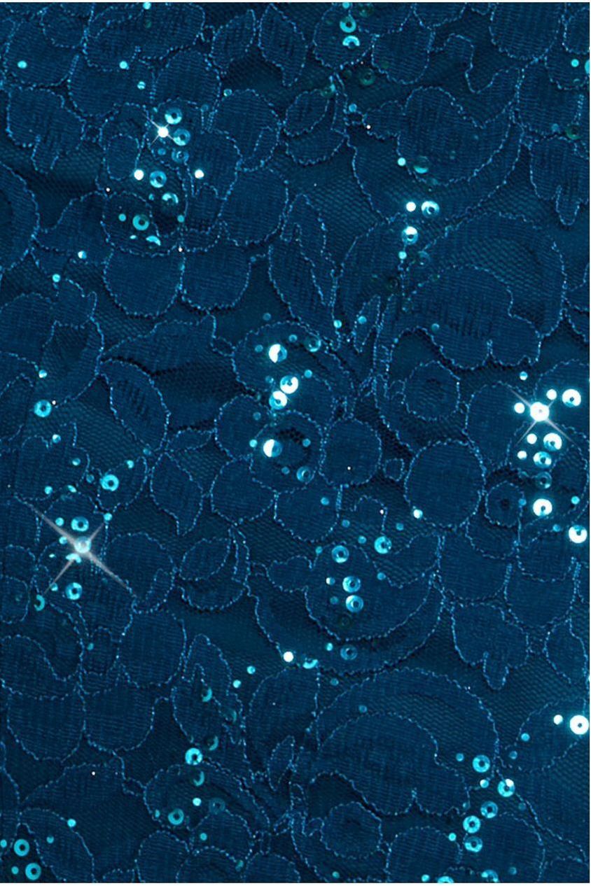 Sequin Lace Puff Sleeve Fit & Flare Midi Dress - Teal Blue DR4508