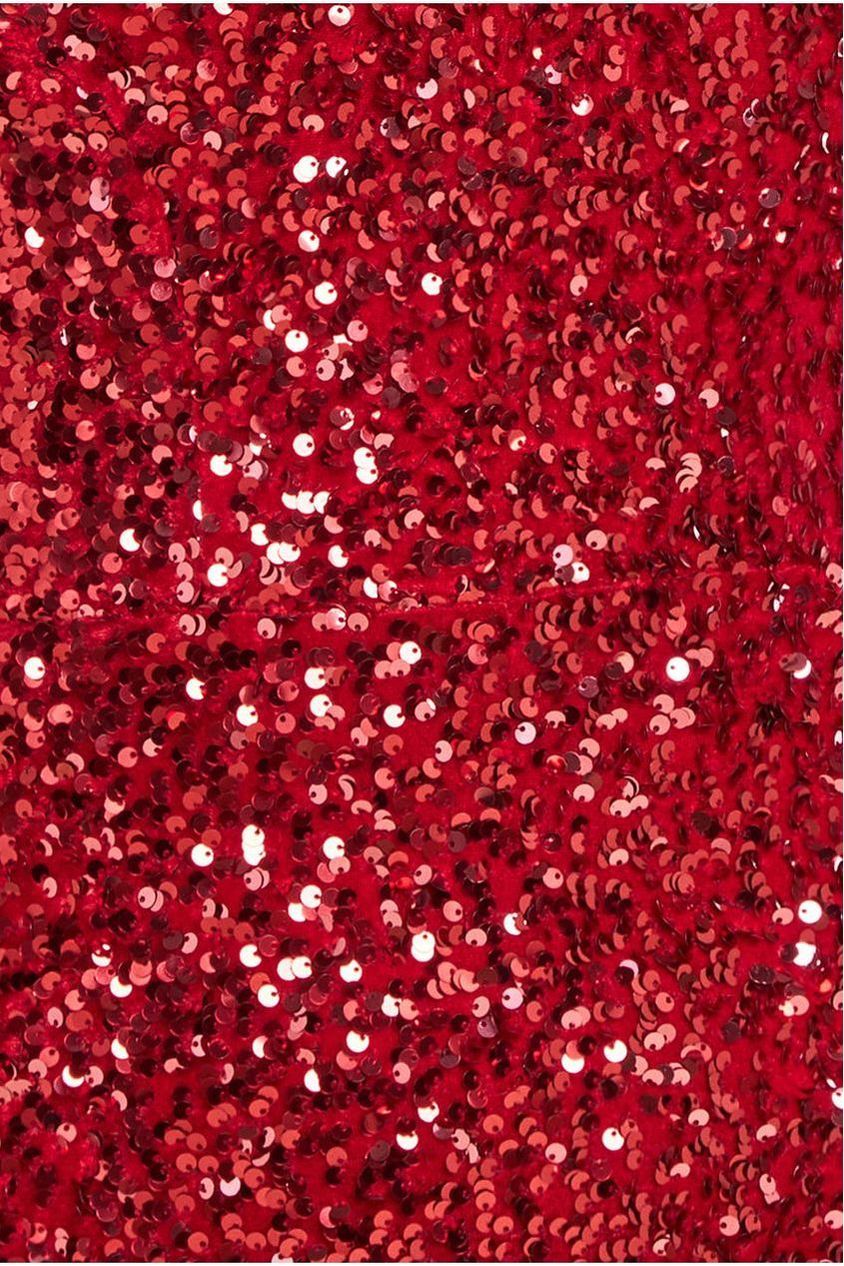 Sequin Velvet Bardot Evening Maxi Dress - Red DR4525