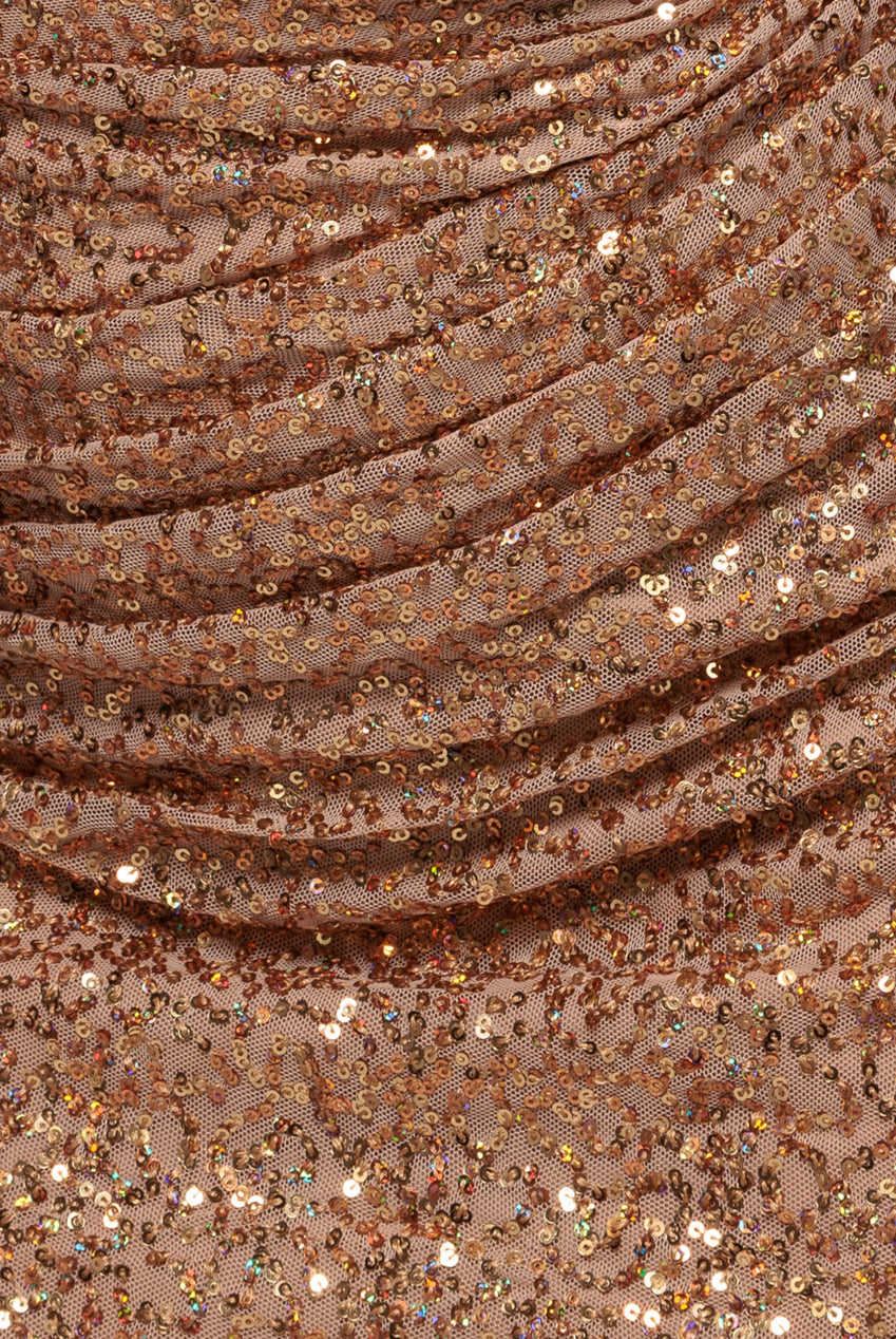 Sequin Cowl One Shoulder Midi Dress - Gold DR4529