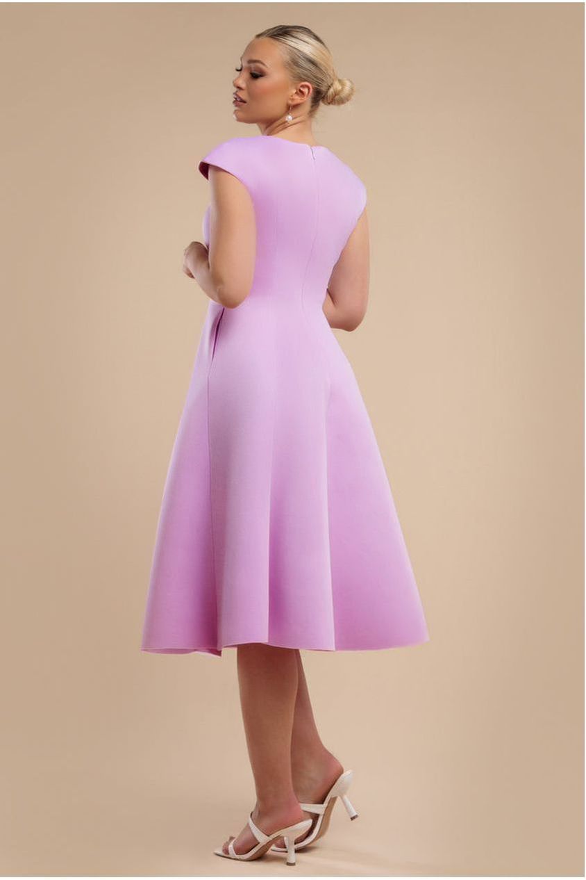 Cap Sleeve Plunging V-Neckline A-line Midi Dress - Lilac DR4540