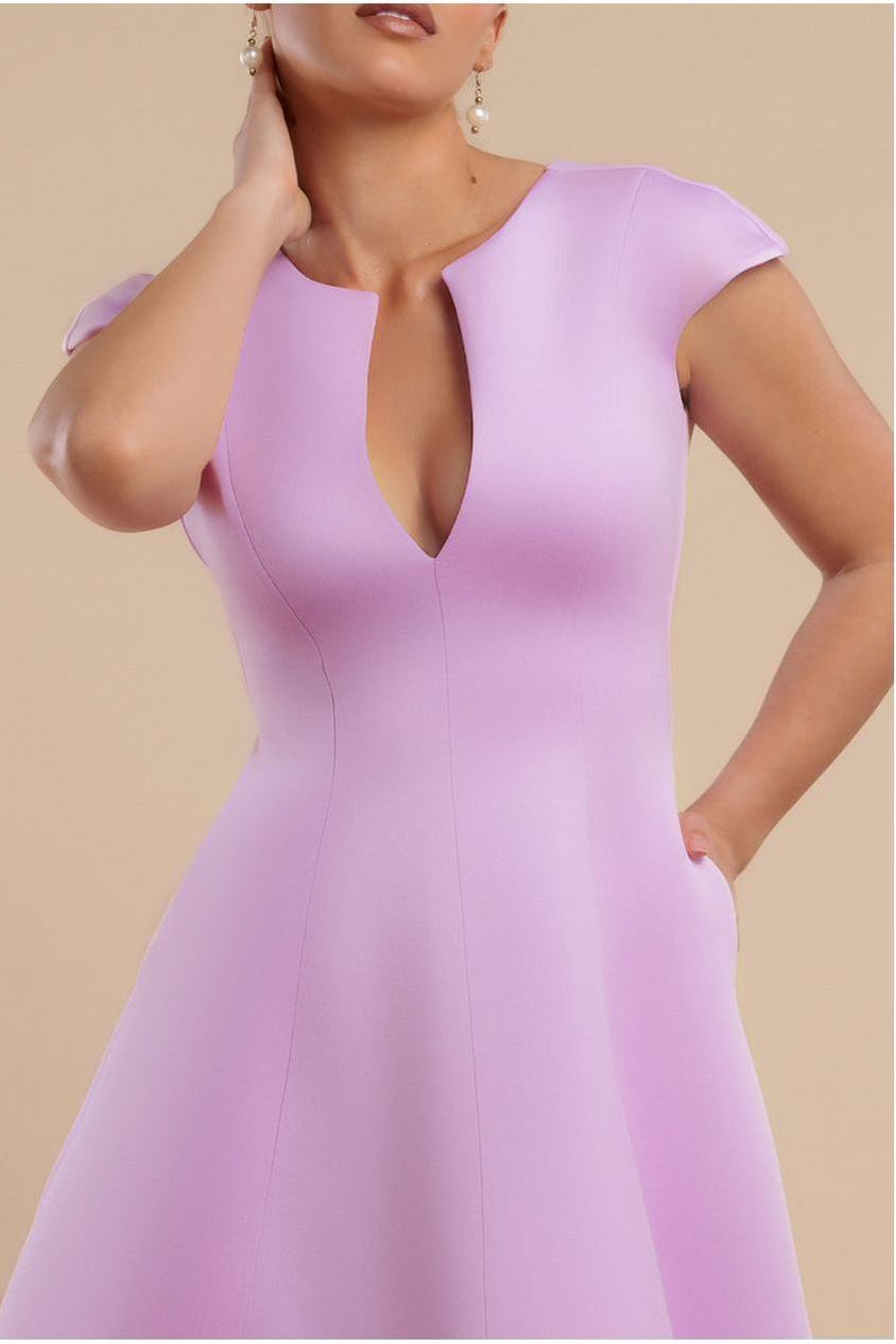 Cap Sleeve Plunging V-Neckline A-line Midi Dress - Lilac DR4540