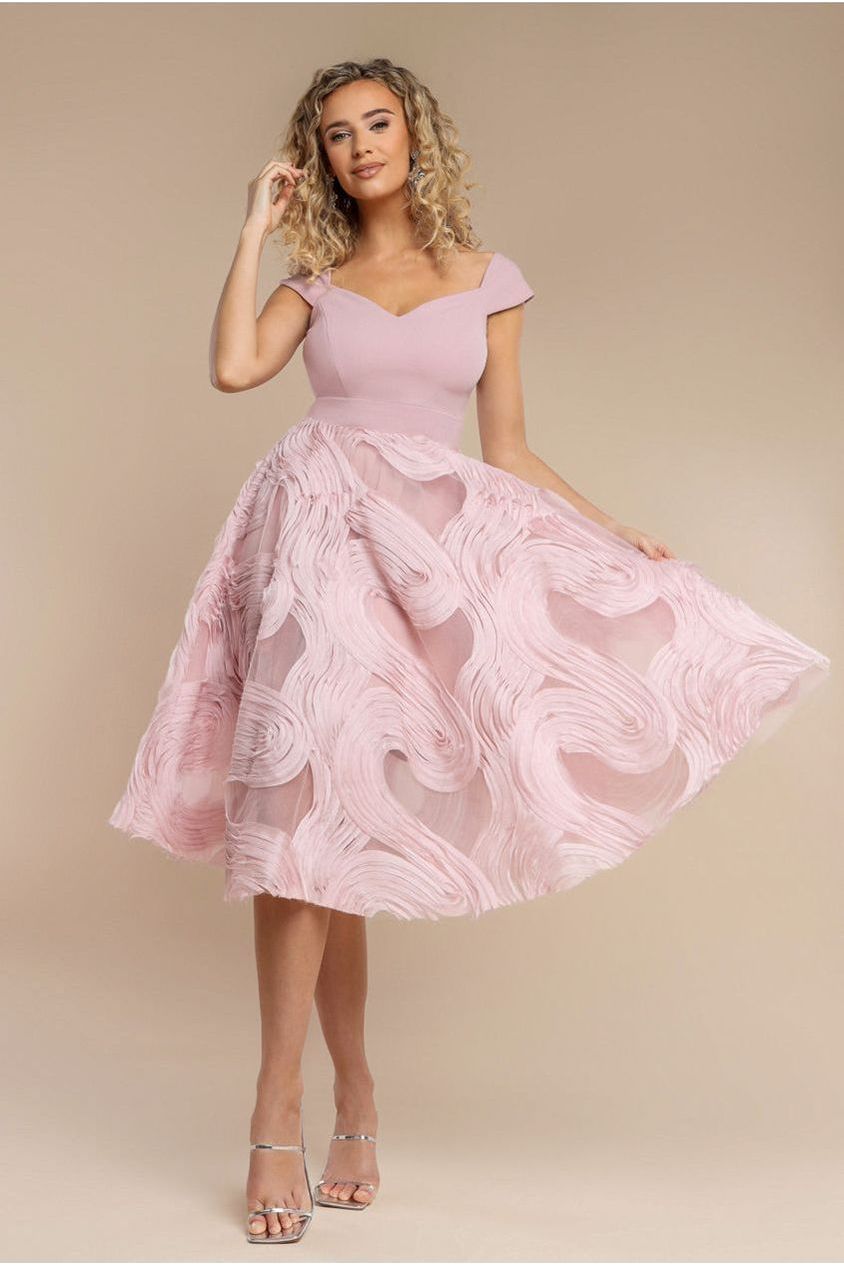 Scuba & Textured Chiffon A Line Midi Dress - Blush Pink DR4549
