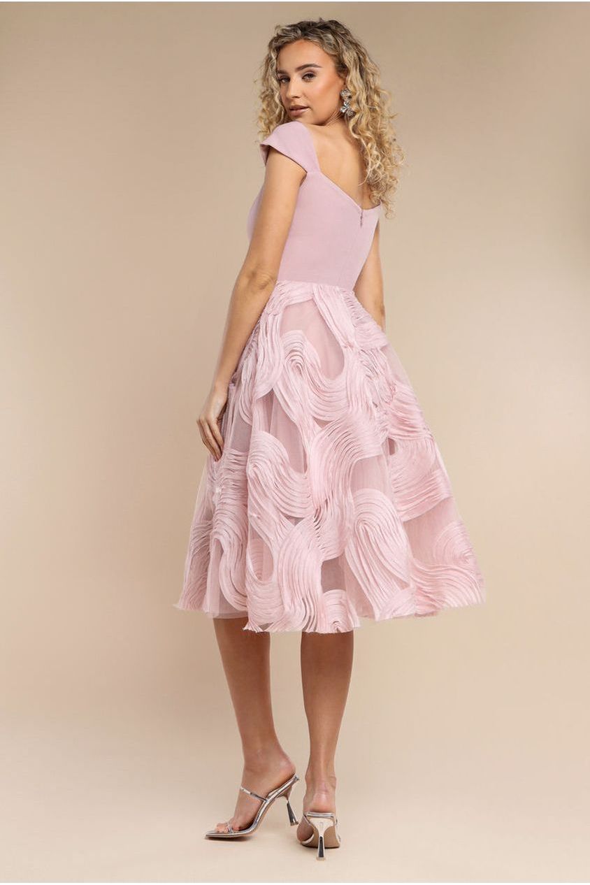 Scuba & Textured Chiffon A Line Midi Dress - Blush Pink DR4549