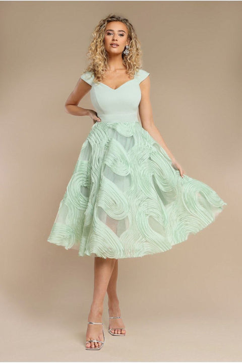 Scuba & Textured Chiffon A Line Midi Dress - Sage Green by Goddiva