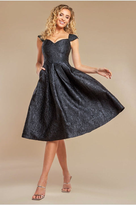 Crushed Satin Sleeveless A Line Midi Dress - Black by Goddiva