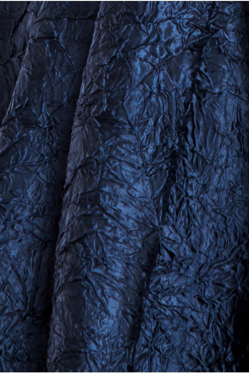 Crushed Satin Sleeveless A Line Midi Dress - Navy Blue DR4551