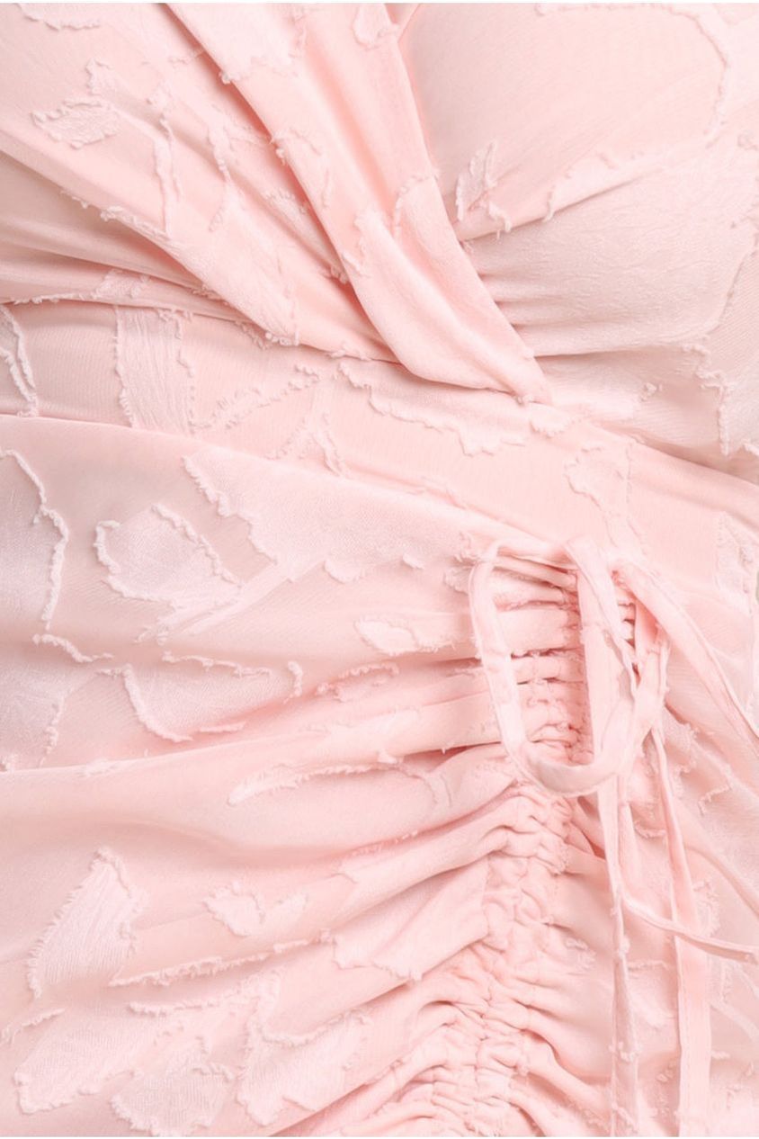 Jacquard Chiffon Wrap High Low Midaxi Dress - Pink DR4552
