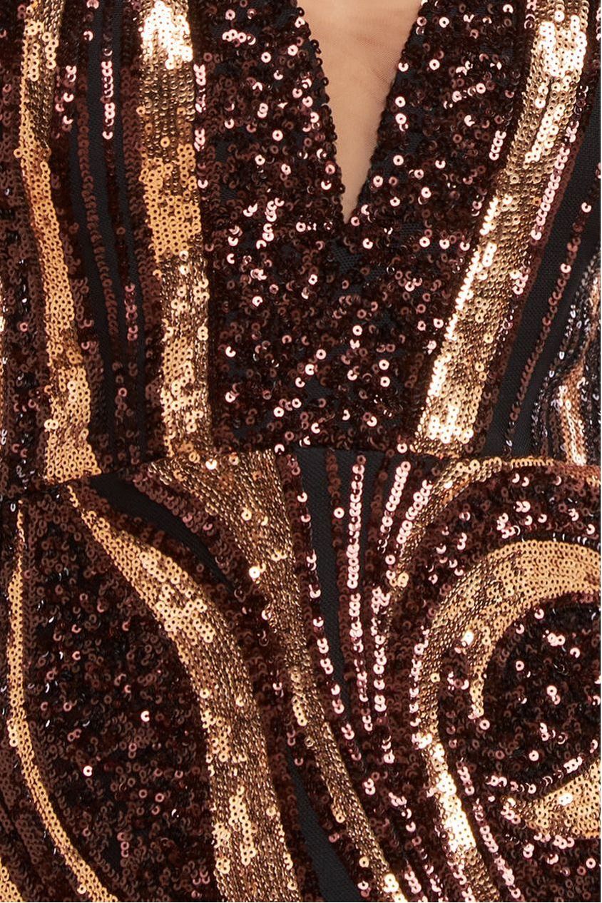 Strapless Multi Sequin Maxi Dress - Bronze DR4566