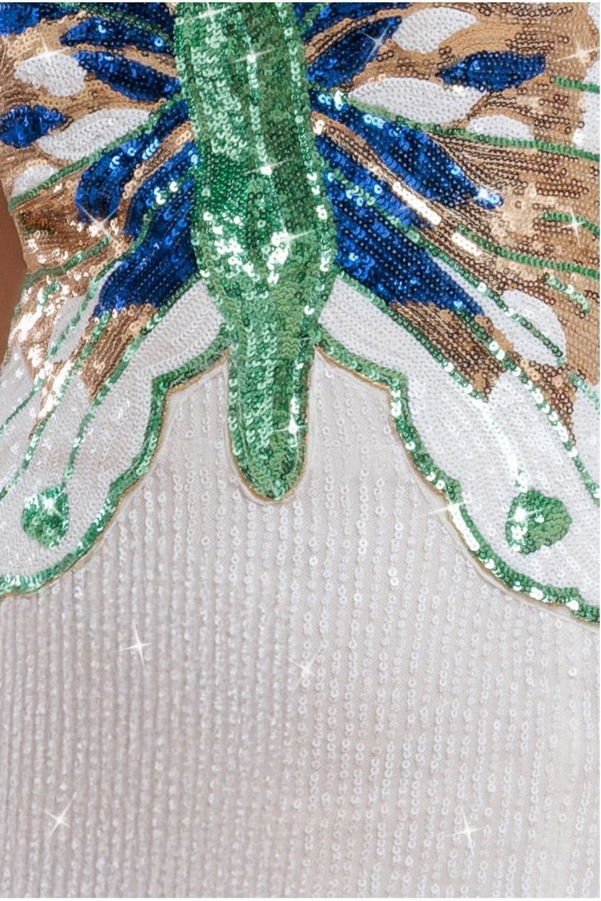 Sequin Butterfly Front Split Maxi Dress - White DR4609