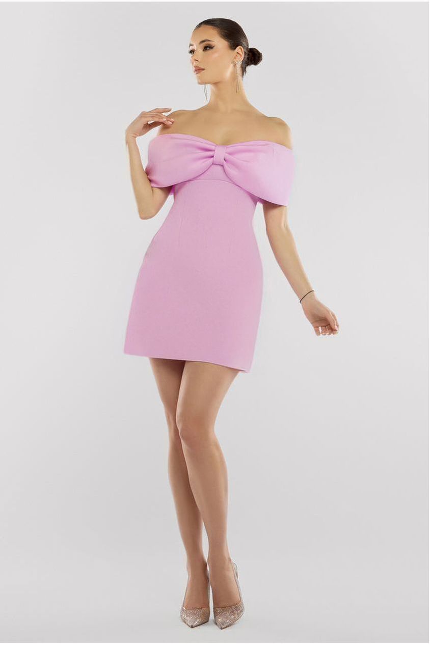 Front Bow Off The Shoulder Mini Dress - Lilac DR4613