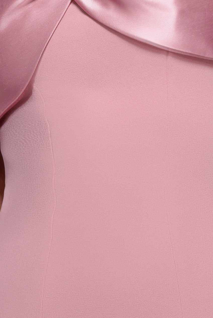 Twist Knot Satin & Scuba Bardot High Low Midi Dress - Blush Pink DR4617