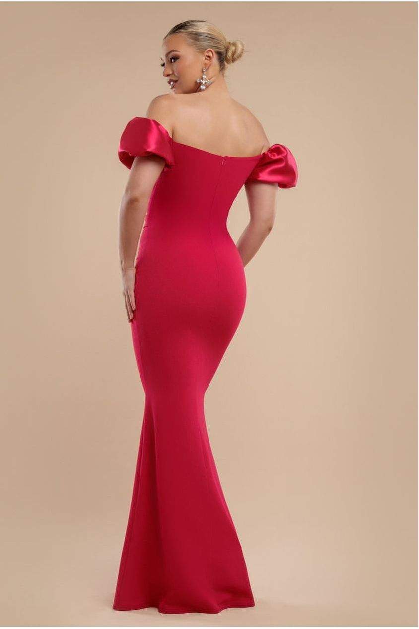 Puffy Satin Sleeve Scuba Maxi Dress - Magenta DR4622