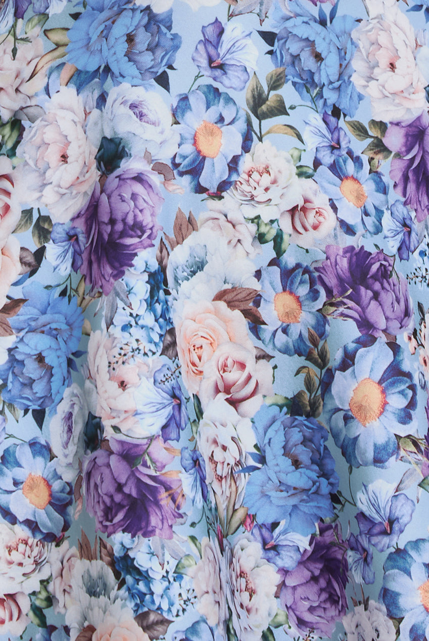 Floral Print A-Line Sweetheart Midi Dress - Powder Blue DR4635