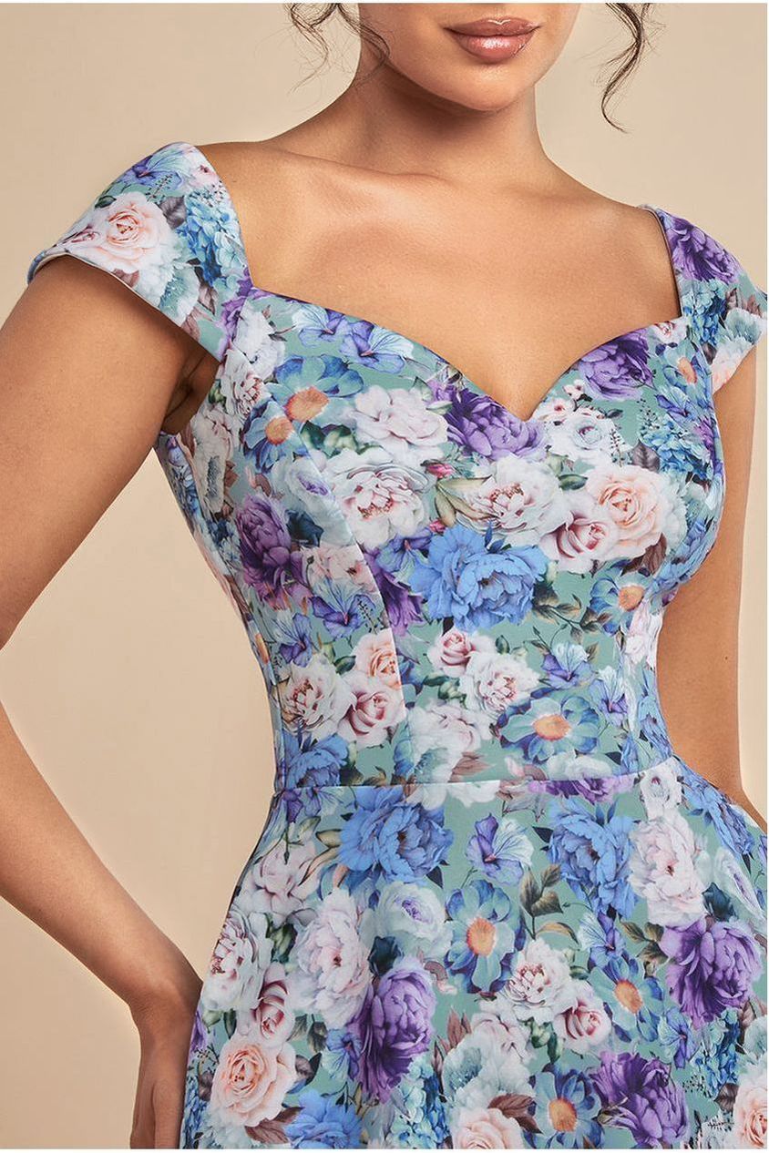 Floral Print A-Line Sweetheart Midi Dress - Sage Green DR4635
