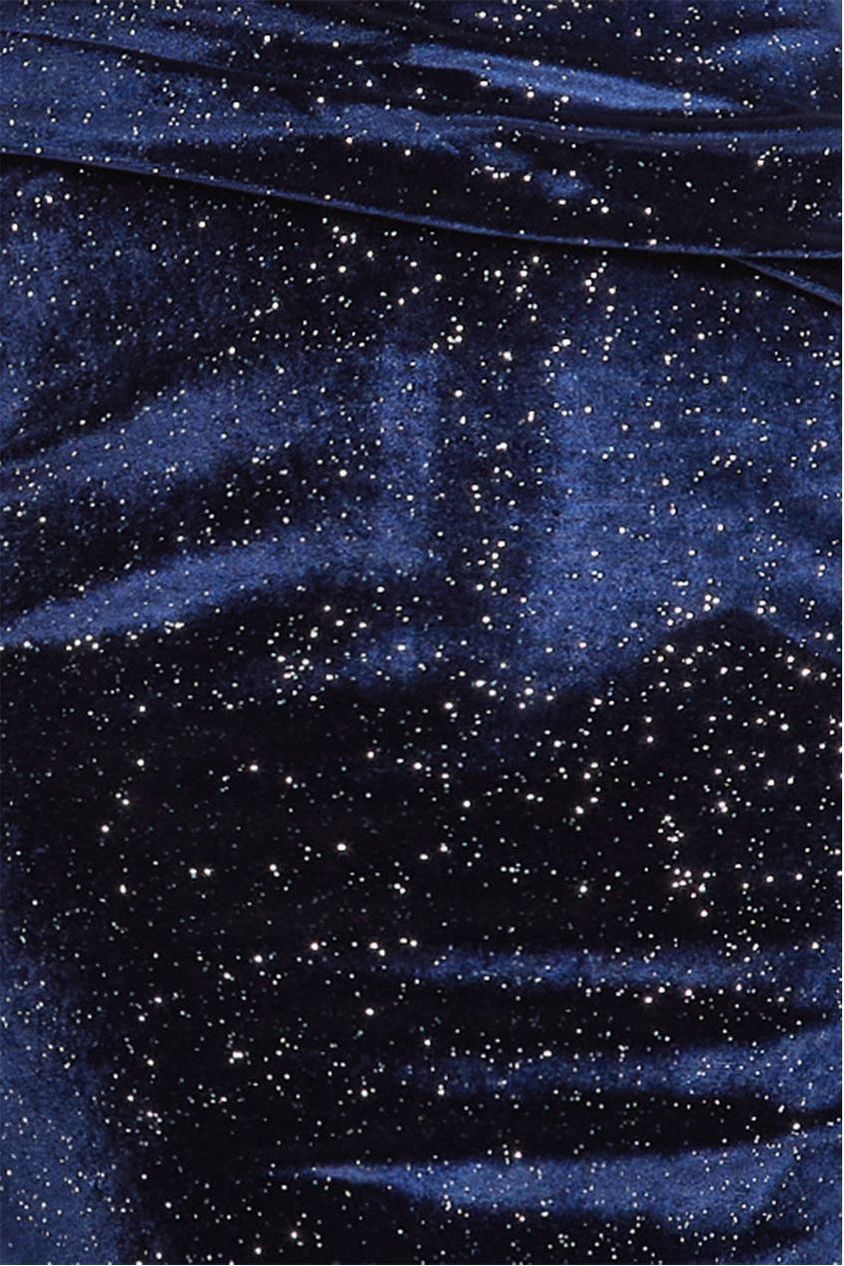 Shimmer Velvet Bardot Maxi Dress - Navy DR4643
