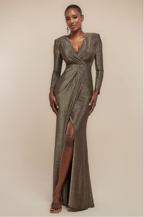 Front Wrap Lurex Bodycon Maxi Dress - Gold by Goddiva