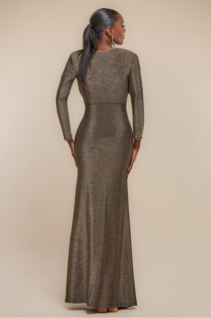 Front Wrap Lurex Bodycon Maxi Dress - Gold DR4657