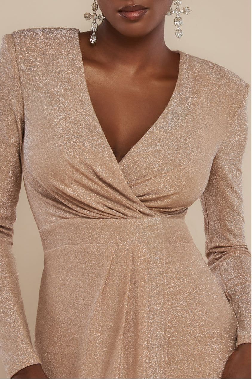 Front Wrap Lurex Bodycon Maxi Dress - Nude DR4657
