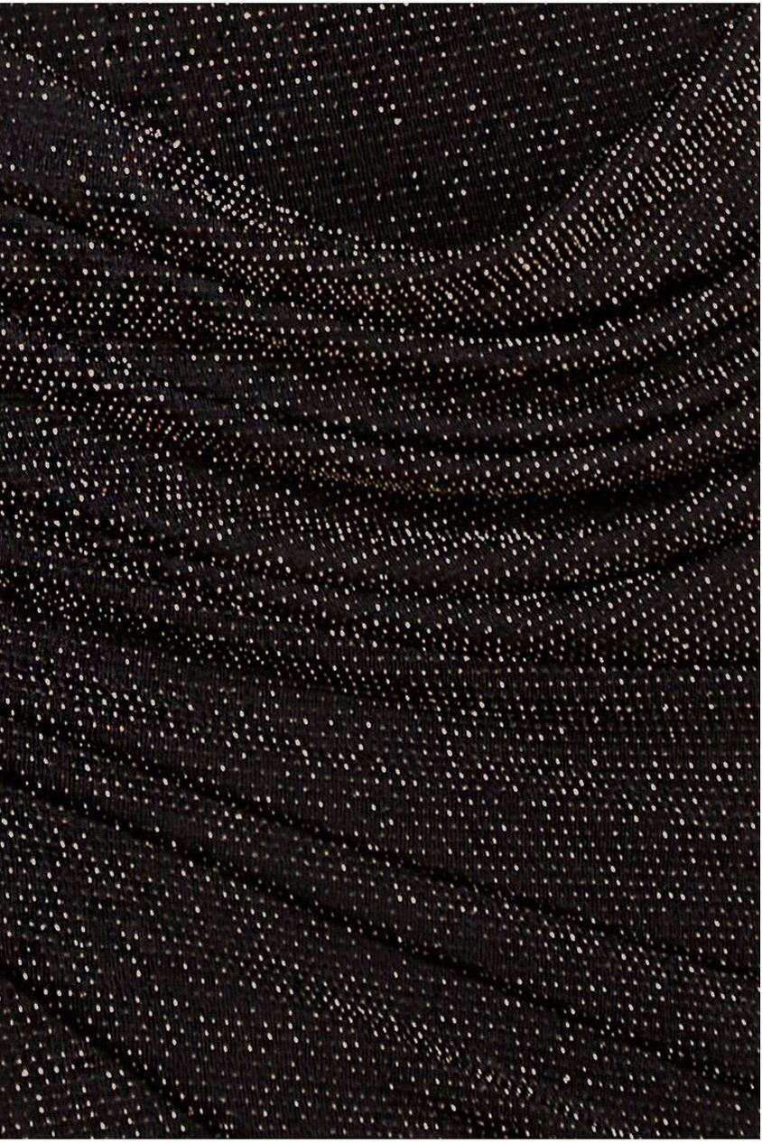 Off The Shoulder Gathered Panel Sparkle Lurex Maxi Dress - Black Gold DR4675