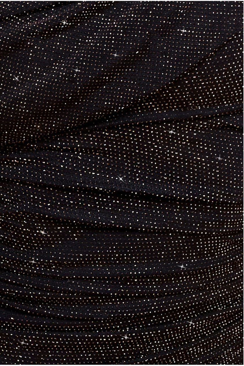 Sparkle Lurex Cowl Neck Off The Shoulder Maxi Dress - Black Gold DR4699