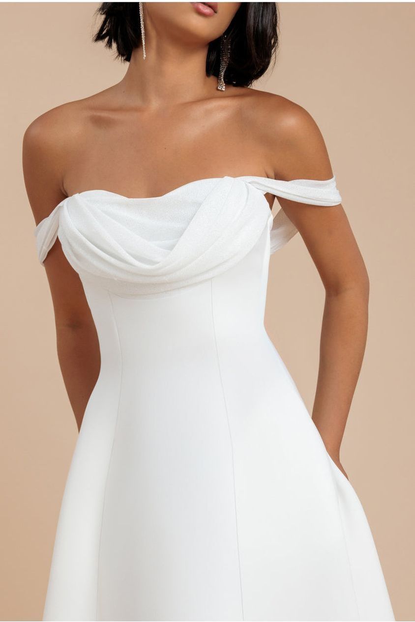 Sparkle Chiffon Cowl Bardot Skater Midi Dress - Cream DR4721