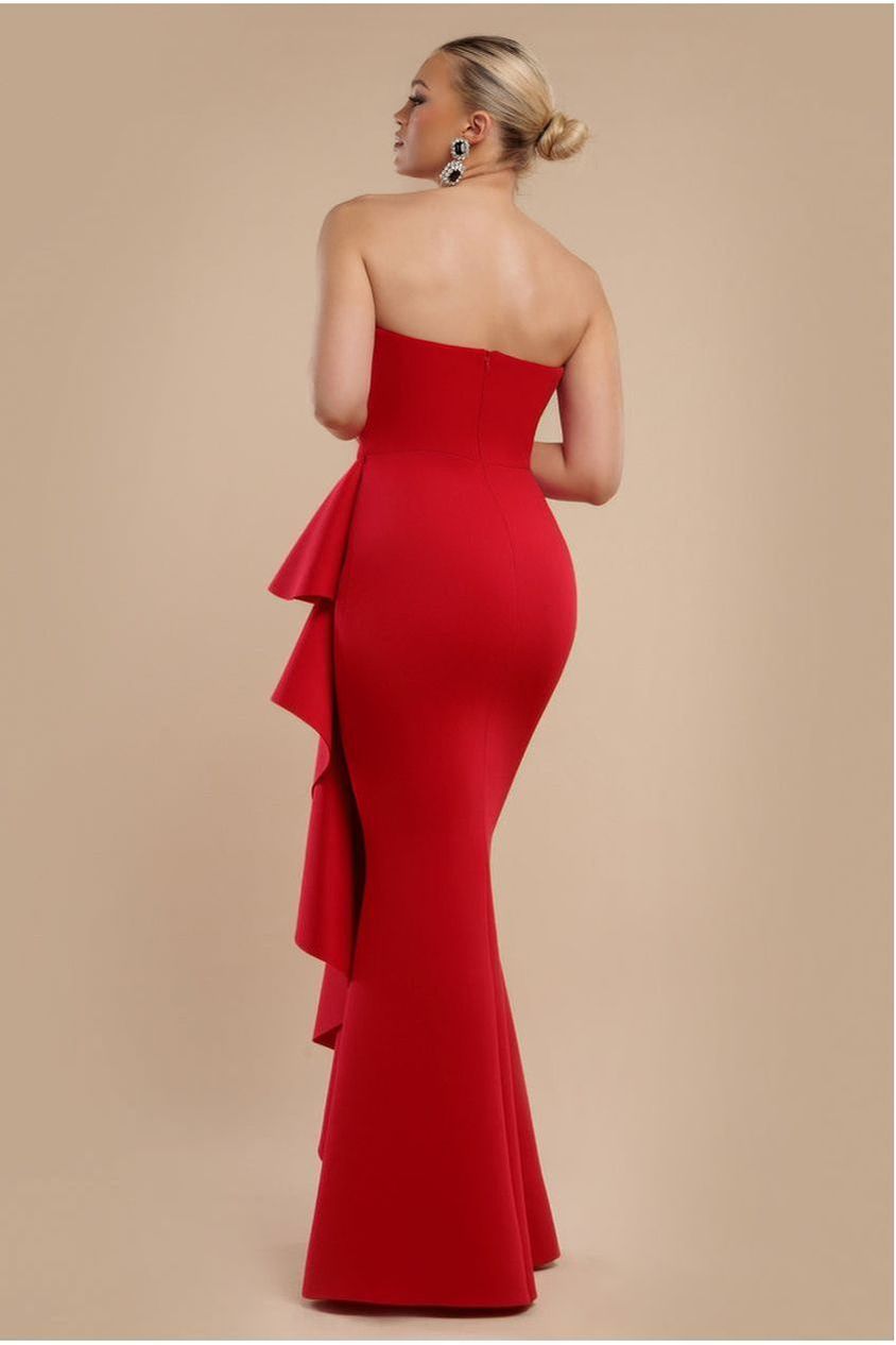 Boobtube Peplum  Waterfall Frill Maxi Dress - Red DR4738
