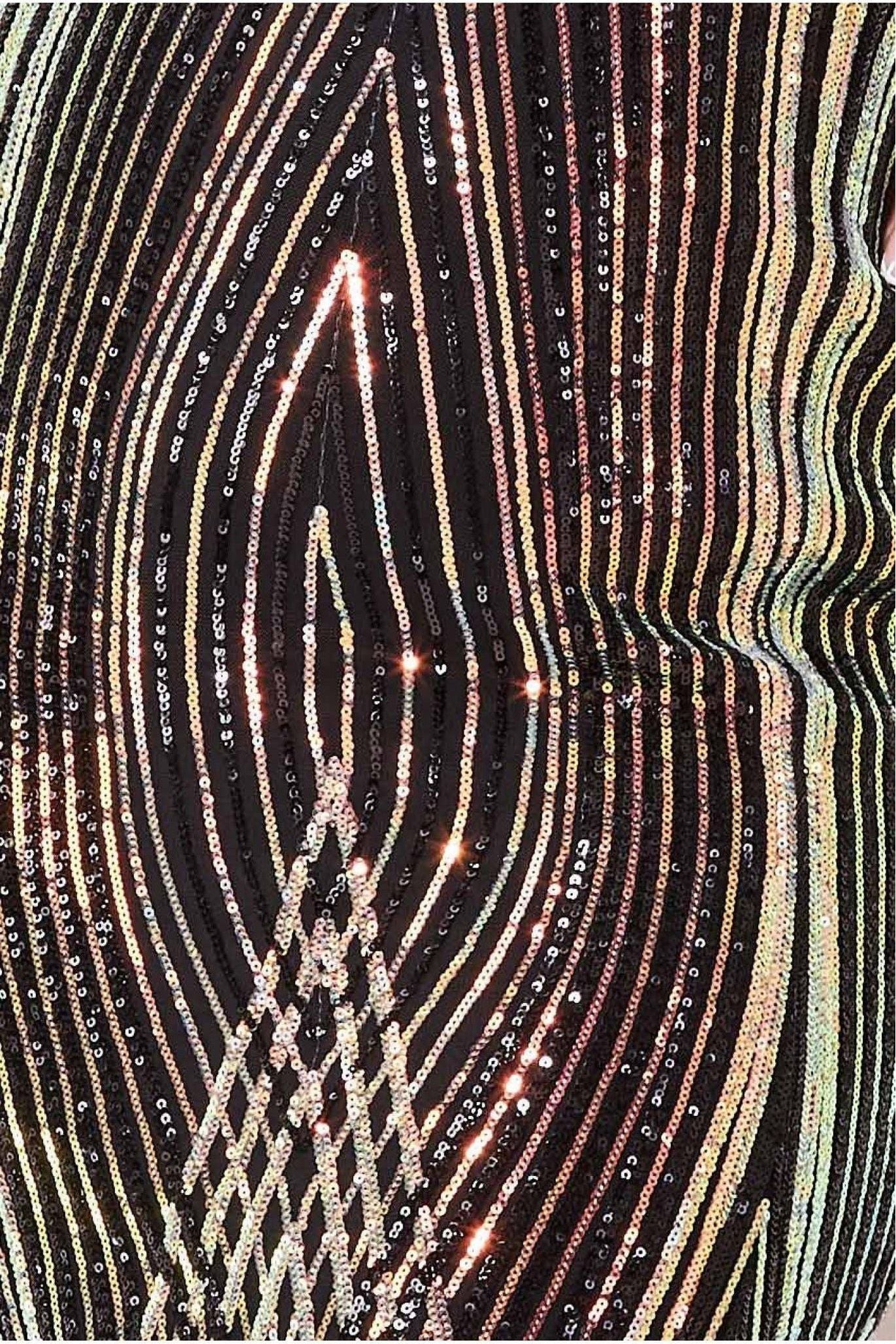 Two Toned V Neck Sequin Maxi - Black DR3494P