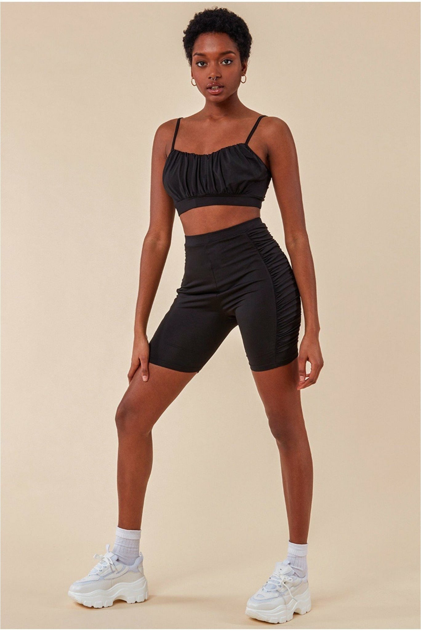 Side Detail Bralette & Cycle Short Set - Black TS5