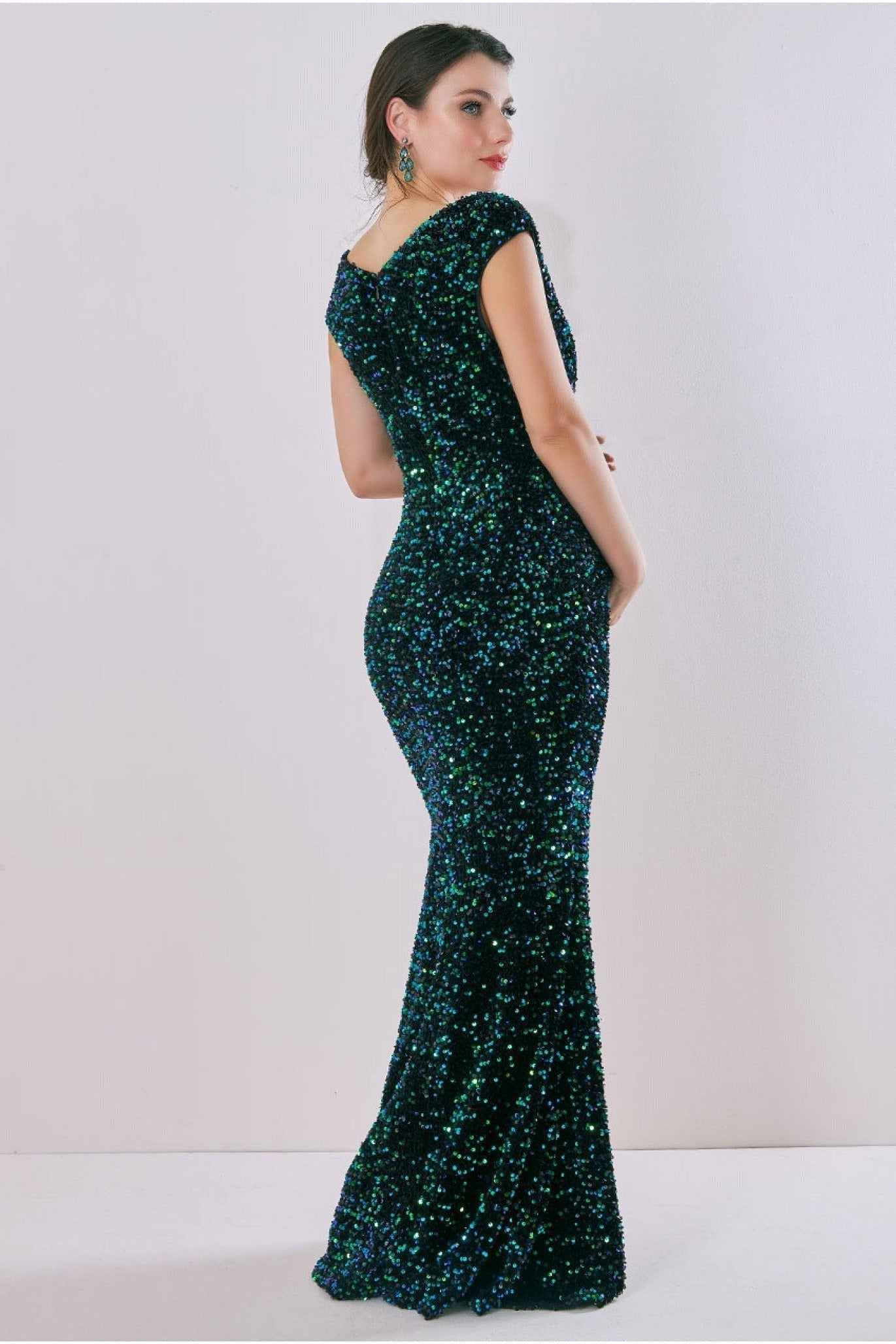Goddiva Maternity Sequin & Velvet Bardot Maxi - Emerald Green DR3512MAT