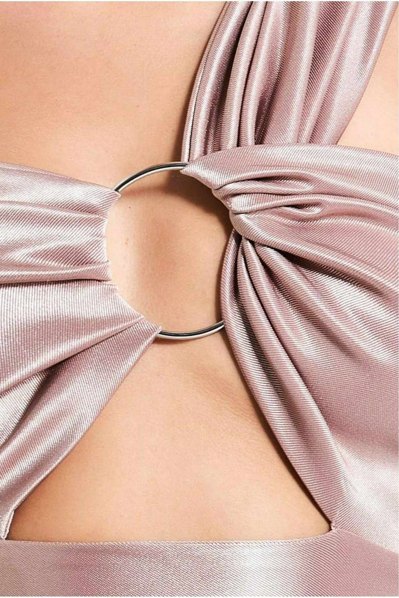 Ruched One Shoulder Maxi With Ring Detail -champagne DR3547