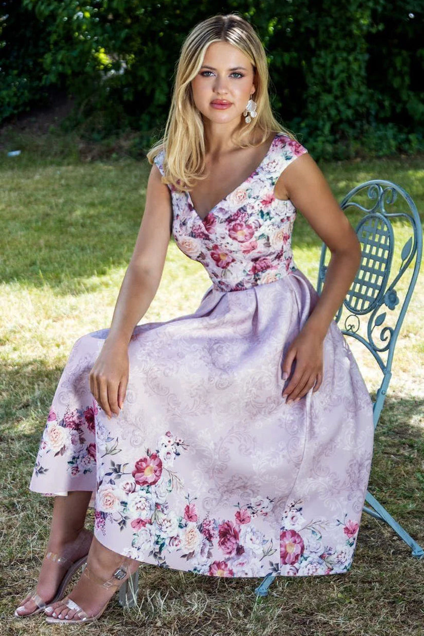 Sweetheart Floral Midi Dress - Blush DR3207